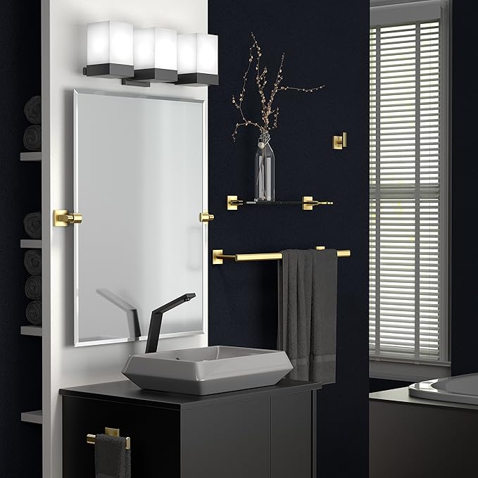 Gatco 4060 Elevate 24" Towel Bar, Brushed Brass/Wall Mounted 24 Inch Towel Holder for Bathroom
