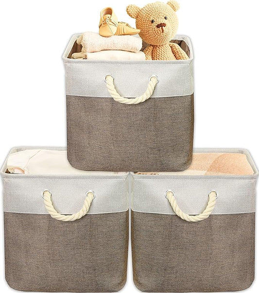 Simple Houseware Fabric Storage Cubes, 13" x 13" Storage Bin, 3 Pack, Brown