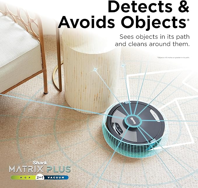 Shark Matrix Plus 2in1 Robot Vacuum & Mop with Sonic Mopping, Matrix Clean, Home Mapping, HEPA Bagless Self Empty Base, CleanEdge, for Pet Hair, Wifi, Black/Silver (RV2610WA)